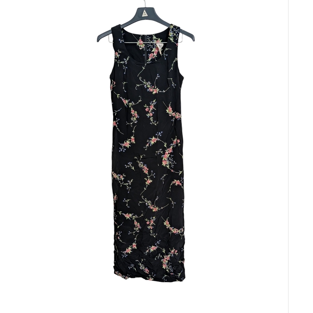 Vintage Jessica Howard Floral Black Sleeveless Dress Woman's 8